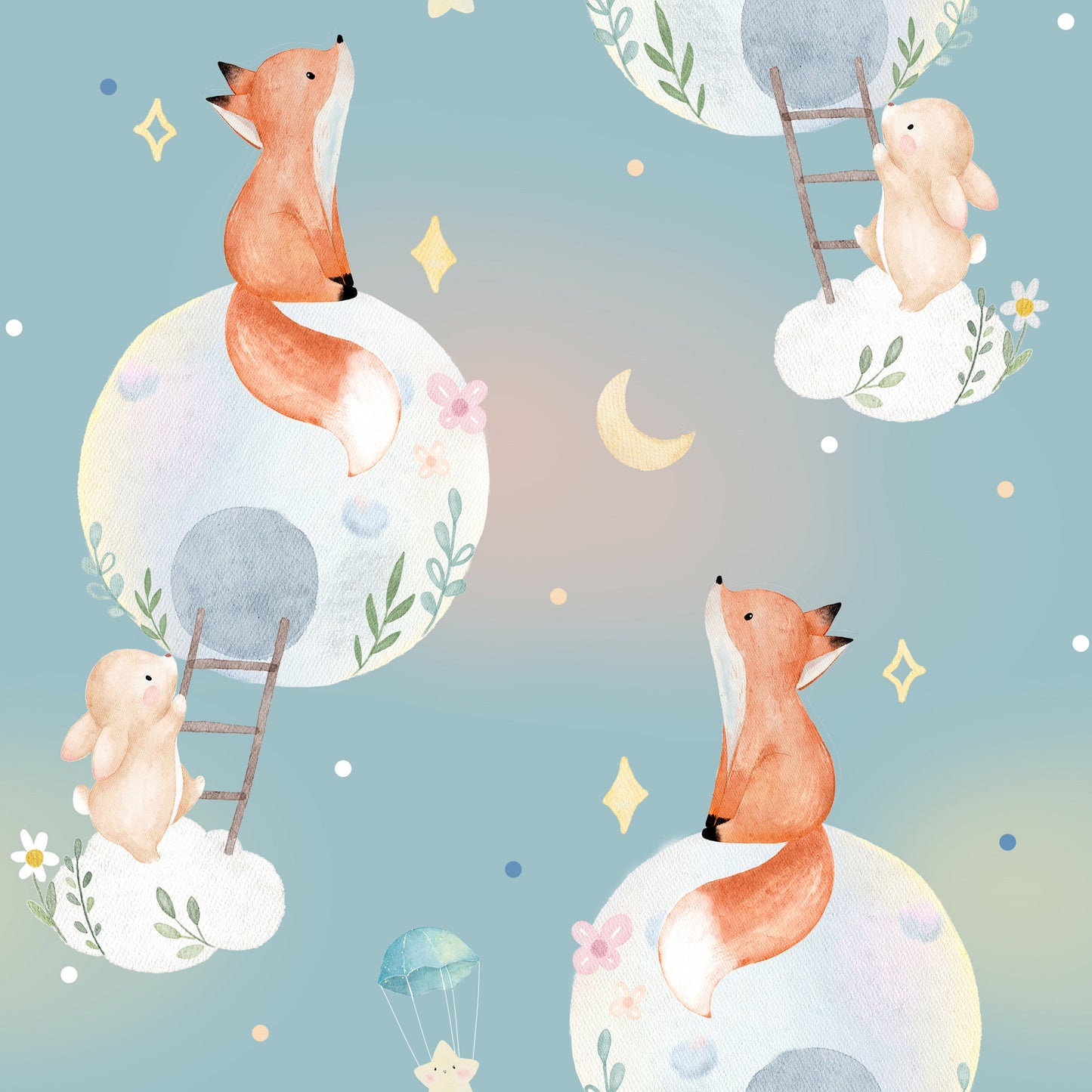 Fox rabbit moon pillow